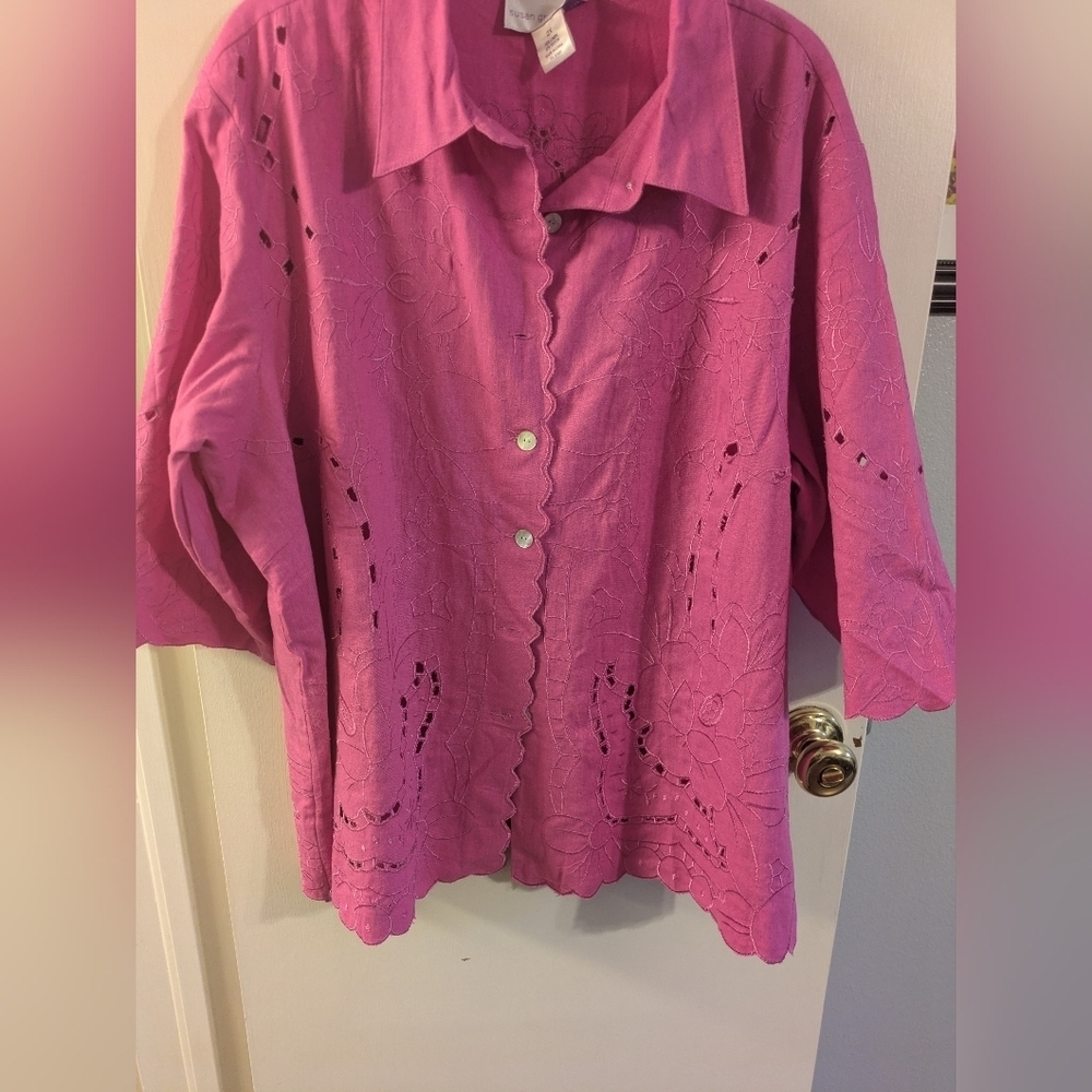 Susan Graver Linen Embroidered Blouse